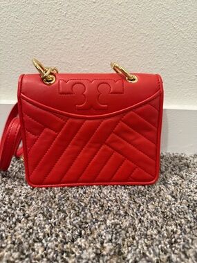 Tory Burch Red Quilted Crossbody with Gold Hardware